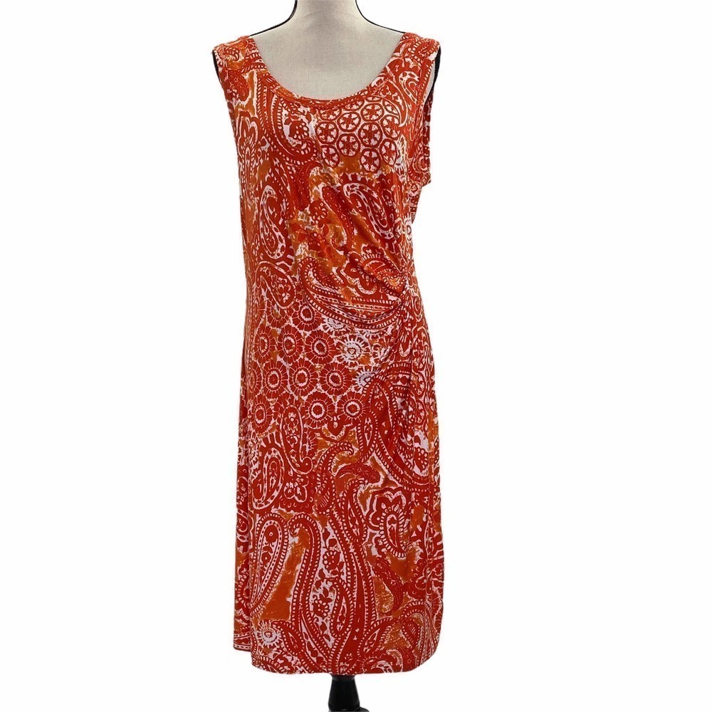 CABLE + Gauge Orange Paisley Side Knot Tie Dress